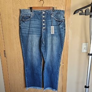 KanCan Blue Ankle Cropped Jeans with Raw Hem